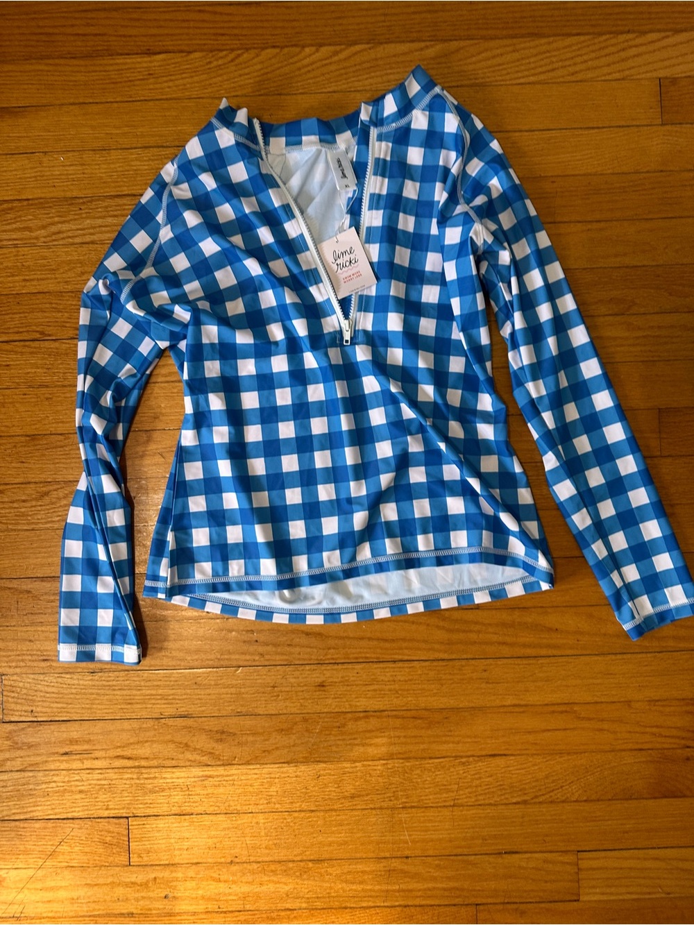 Lime Ricki Blue & White Gingham Zip Rash Guard